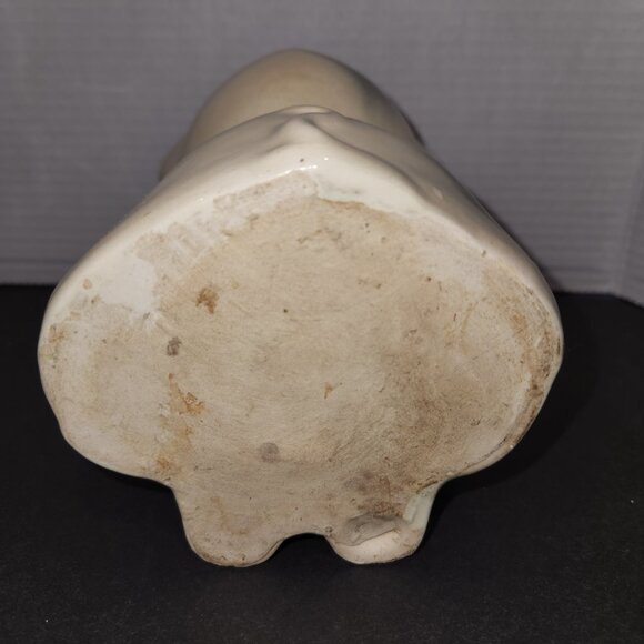 Vintage Ceramic Grazed Gray Pig Planter Pink Nose and Long Eyelashes 7.25" - Picture 5 of 6